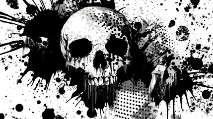 Fototapeta premium Grunge Skull Splatter Explosion Abstract Monochrome Horror Art with Ominous Grim Reaper Vibes Dark Edgy and Unsettling Gothic Imagery for Horror Themed Designs and Backgrounds