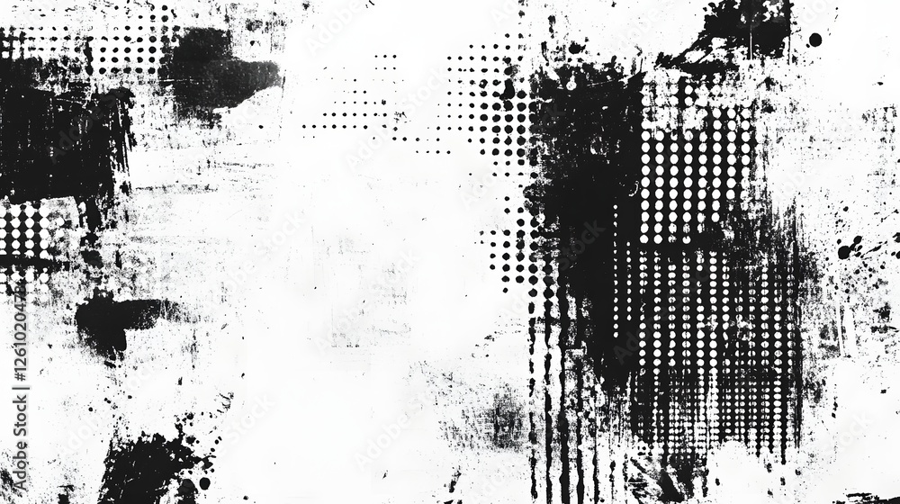 Aufkleber Grungy abstract monochrome textured background with distressed halftone overlay patterns splash effects and vintage grunge style  Ideal for graphic design digital art wallpaper