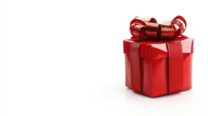 Obraz premium Brightly Wrapped Red Gift Box with Decorative Ribbon and Bow on White Background