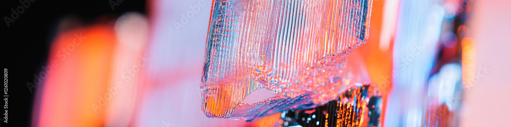 Poster translucent object with linear texture under colored lighting