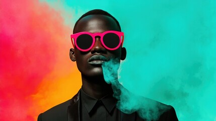 Colorful portrait with smoke sunglasses