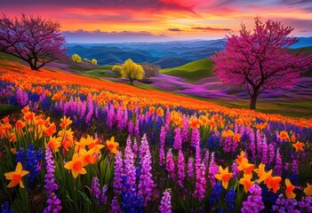 Obraz premium vivid seasonal flora celebrating palette under dramatic natural lighting captivating landscapes, bloom, flower, plant, leaf, petal, color, garden