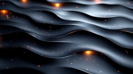 Dark Wavy Surface with Glowing Embers