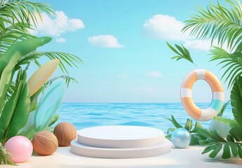 Obraz premium Pastel Beach Scene Display Podium