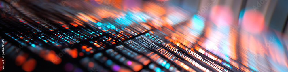 Poster abstract image of diagonal light streaks and data points