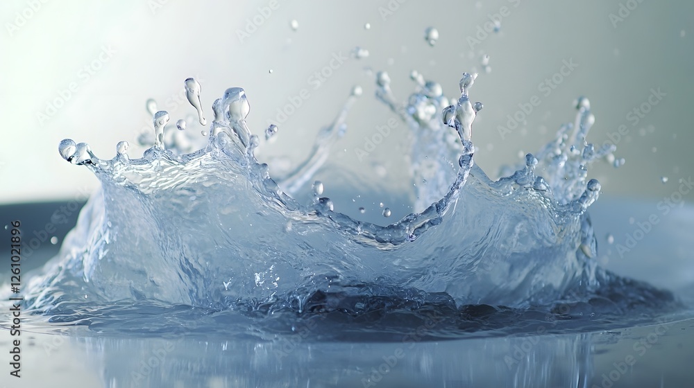 Poster Icicle like freezing cold water splash with dynamic motion crystal like droplets and a refreshing natural environment  An abstract fluid and energetic background texture
