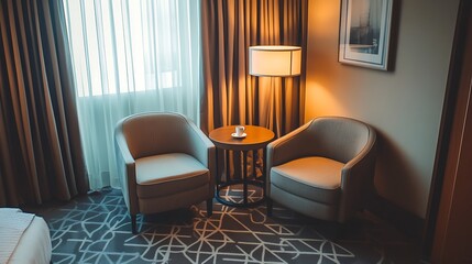 Hotel Room Corner With Two Chairs And A Table