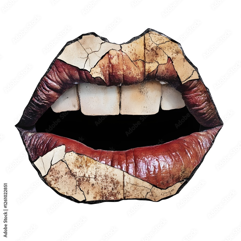 Aufkleber Macro close up view of cracked and textured lips set against a weathered eroded and aged geological background with a natural organic and abstract aesthetic