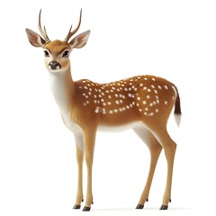 Axis deer standing, white background, wildlife illustration, children's book