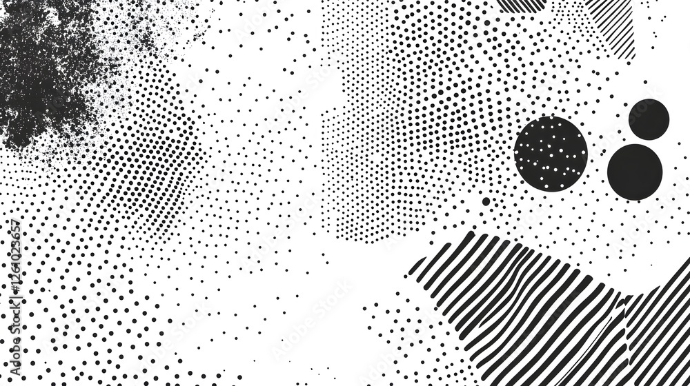 Aufkleber Mesmerizing abstract background with fluid undulating patterns composed of geometric shapes lines waves and dotted textures in a striking monochrome minimalist style