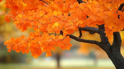 Vivid Orange Autumn Leaves Adorn Branch