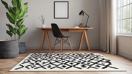 Modern Home Office Workspace with Black and White Rug