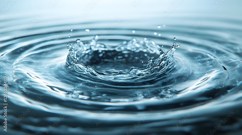 Aufkleber Mesmerizing image of a crystal clear water droplet creating a captivating splash and ripple effect against a serene peaceful and minimalist background  The image showcases the natural beauty
