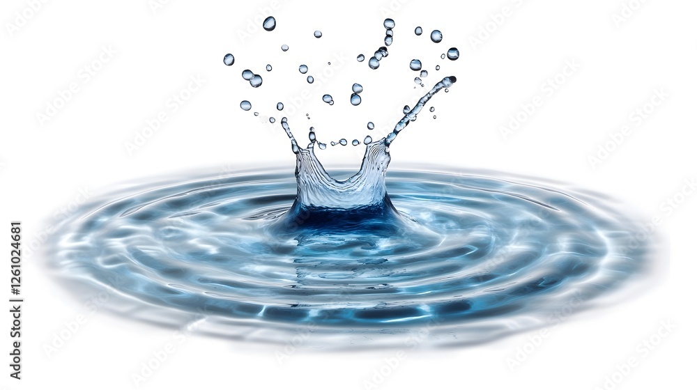 Fototapete Mesmerizing visual of a crystal clear water splash creating a dynamic ripple effect with delicate bubbles and droplets against a plain white background  This captivating image captures the fluidity