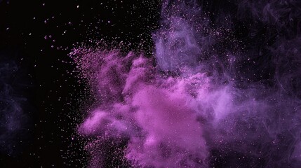 A black background with pink and purple makeup brush in the air