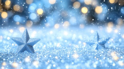 Glittering Blue Stars Winter Festive Background