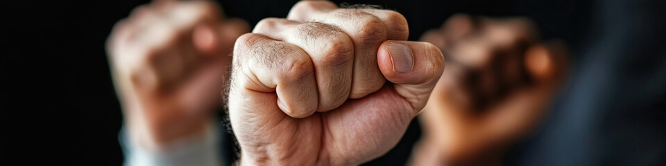 Fototapeta premium Three Clenched Fists of Diverse Skin Tones
