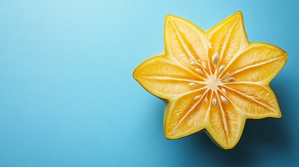 Star fruit slice, blue background, food photography, healthy eating