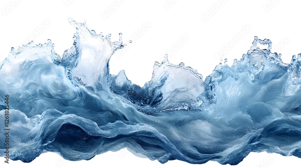 Poster Powerful and dynamic turquoise ocean wave with splashing water motion creating an abstract textured background  Fluid dynamics and natural force of flowing water in vivid blue and white colors