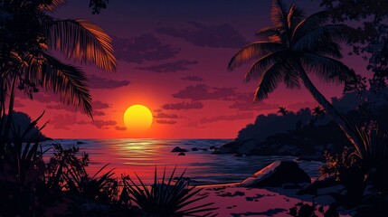 Obraz premium Tranquil Seascape Silhouette of Sunset on the Shore