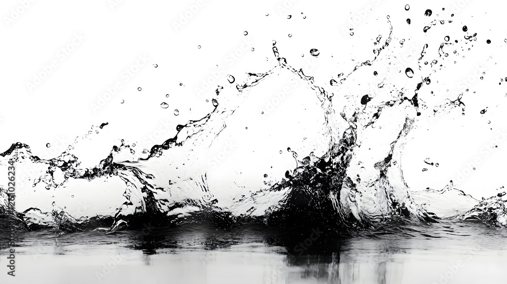 Poster powerful jet of dynamic water creating an energetic splash in striking black and white contrast show