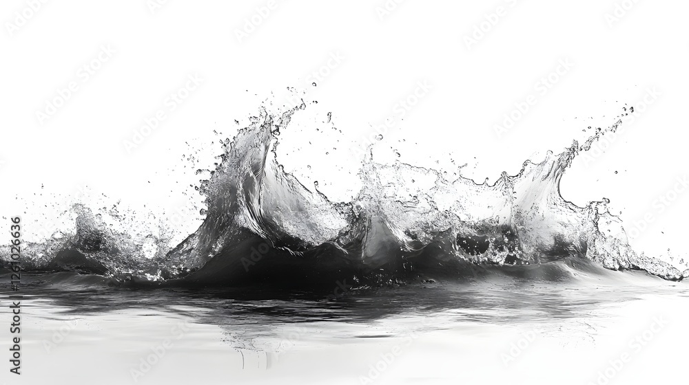 Aufkleber Powerful splash of monochrome water in dynamic motion creating an abstract graphic design with a sense of energy force and nature s raw power