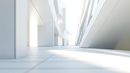 Obraz premium Modern white building corridor, sunlight, architectural design, interior