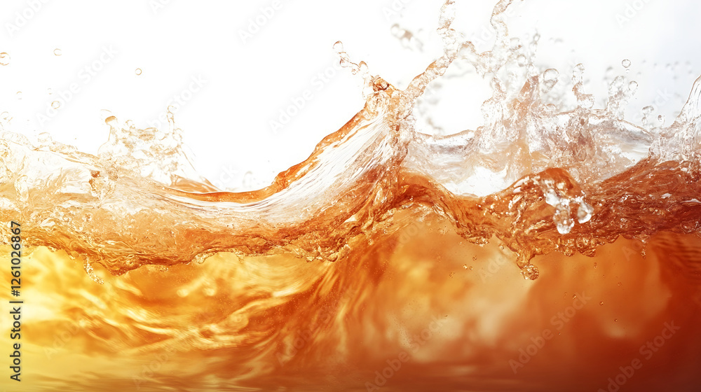 Poster Powerful splash of vibrant orange and yellow waves in dynamic movement creating an high energy digital artwork  The image showcases the raw power and force of the liquid elements