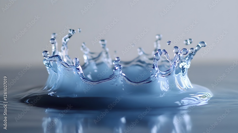 Poster Powerful splash of vibrant transparent water droplets cascading in dynamic motion creating a captivating abstract pattern and textural background