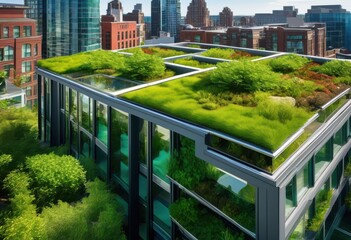Fototapeta premium vibrant green roofs highlighting innovative landscape design elements eco friendly urban spaces ecosystem benefits, living, rooftop, garden, sustainable