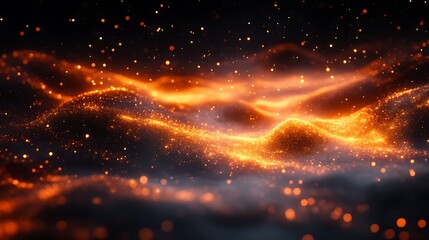 Glowing Orange Particles Wave Abstract Background