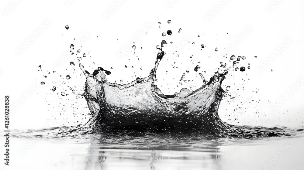 Poster Powerful yet graceful splash of liquid in motion creating a dynamic and abstract monochrome visual representation of energy force and the natural fluidity of water