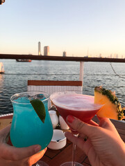 Cocktails with View of Dubai Waterfront and Skyline