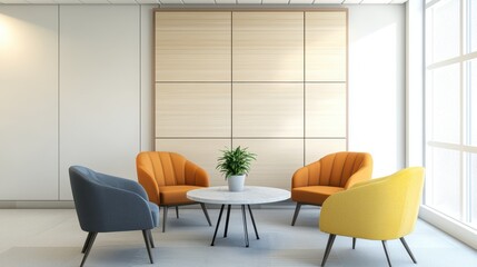 Fototapeta premium Modern Lounge Area with Comfortable Seating for Relaxation and Collaboration in an Office Environment