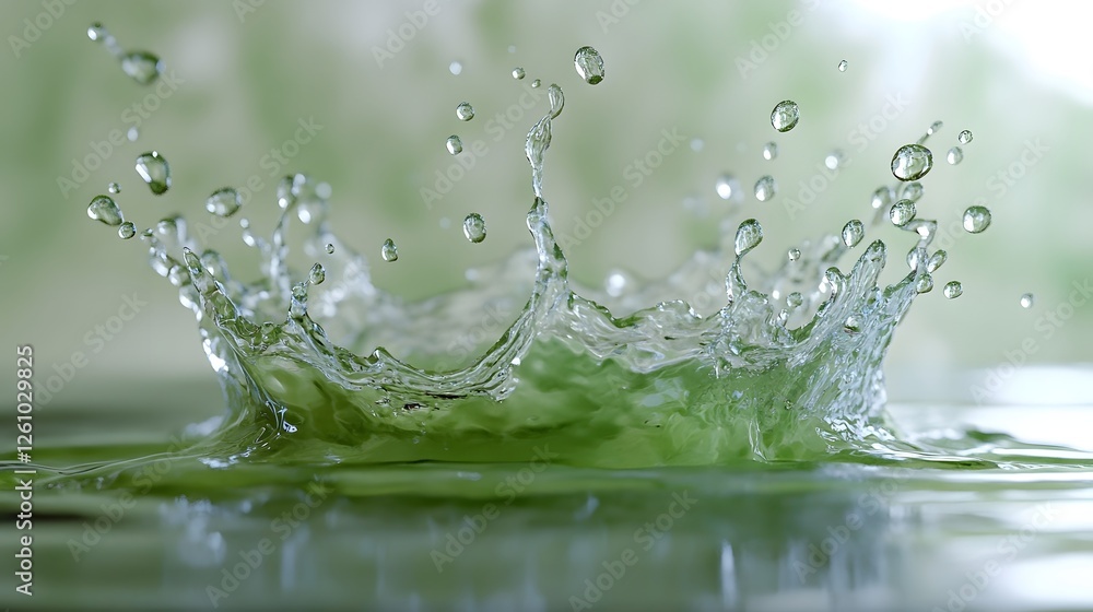 Leinwandbilder Splashing water droplets creating a dynamic and refreshing visual on the surface of a lush green leaf reflecting the purity and clarity of nature