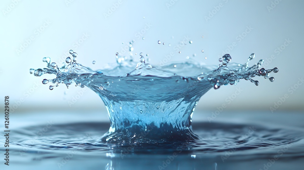 Poster Splashing water droplets creating dynamic abstract and visual effects with a serene and peaceful ambiance  The clear liquid flowing and creating a natural energetic and creative background or texture