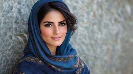 Beautiful Woman Wearing a Blue Headscarf