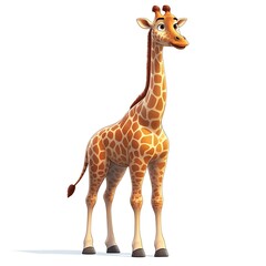 Obraz premium Cartoon giraffe, standing, white background, illustration, kids book