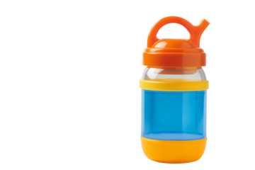 Colorful water bottle designed for kids, featuring a sturdy handle and a spill-proof spout, perfect for hydration on-the-go.