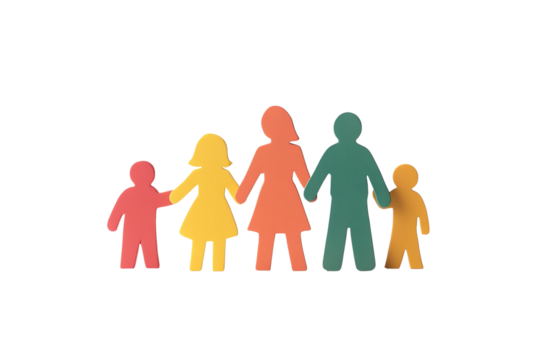Colorful family silhouette representing unity and togetherness, ideal for themes about love and family values.