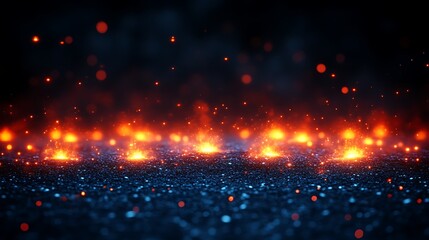 Glowing Embers Illuminate Dark Surface With Sparks