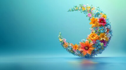 Colorful Floral Crescent Moon Design Image