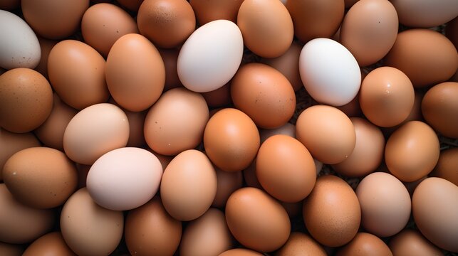 Many Brown and White Chicken Eggs Close Up Texture Background