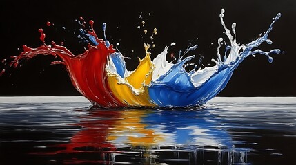 Vibrant Color Splashes Reflecting in Dark Water