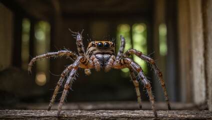 Spiderweb with spider in old house