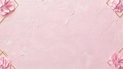 Pink floral background with gold geometric frames