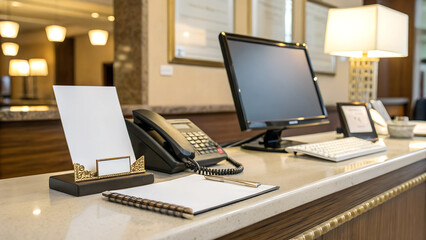 Hotel Reception. Blank Paper Mockup.