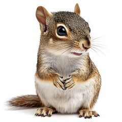 Obraz premium Cute chipmunk sitting, white background, wildlife photography, children's book illustration