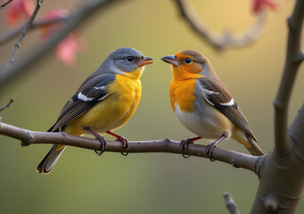 Fototapeta premium birds sit branches spring park chirping happily together sometimes loudly