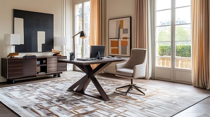 Modern Home Office Design with Stylish Furniture and Artwork